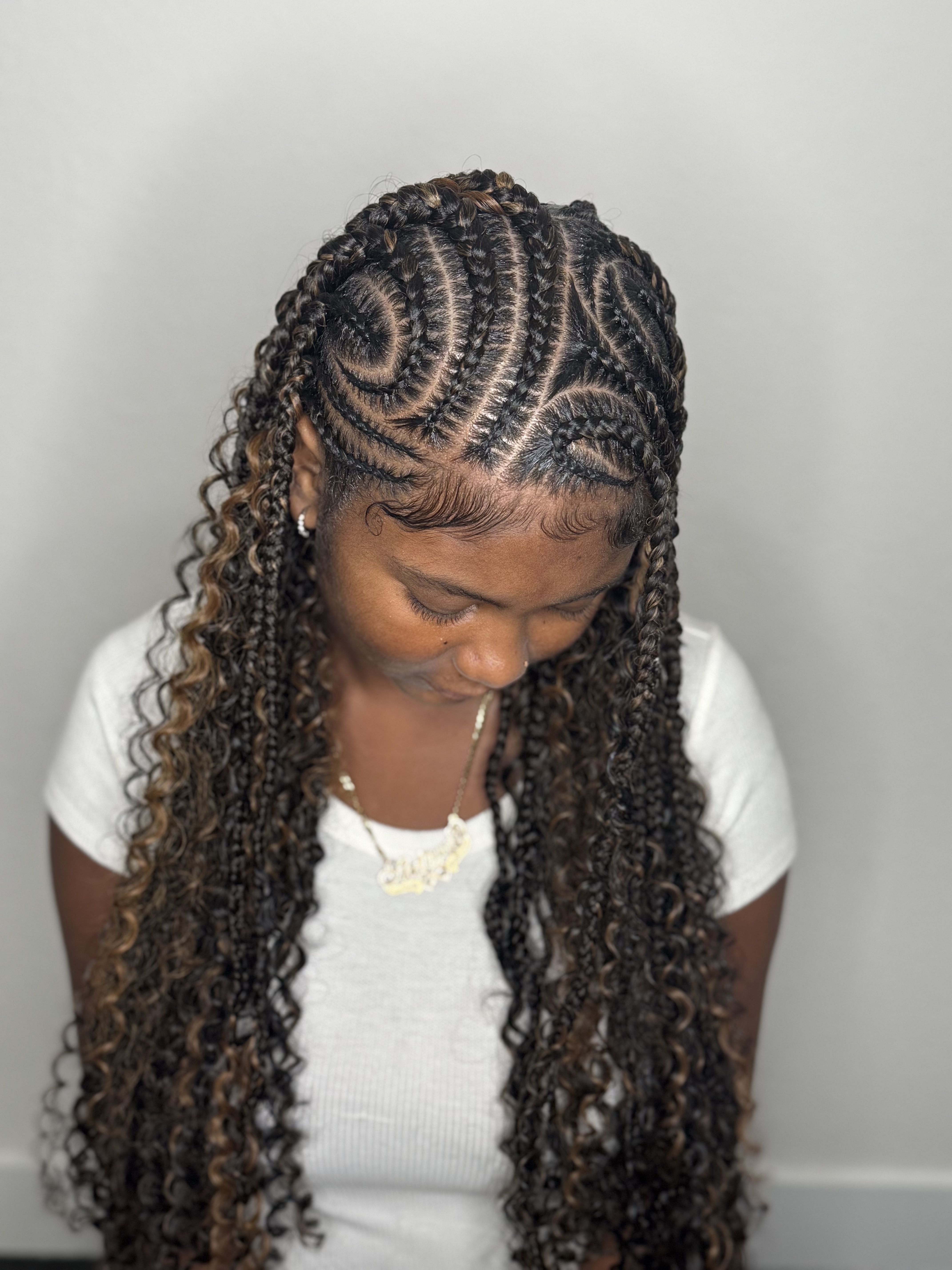 Close-up of a child's scalp braid style with precise parts