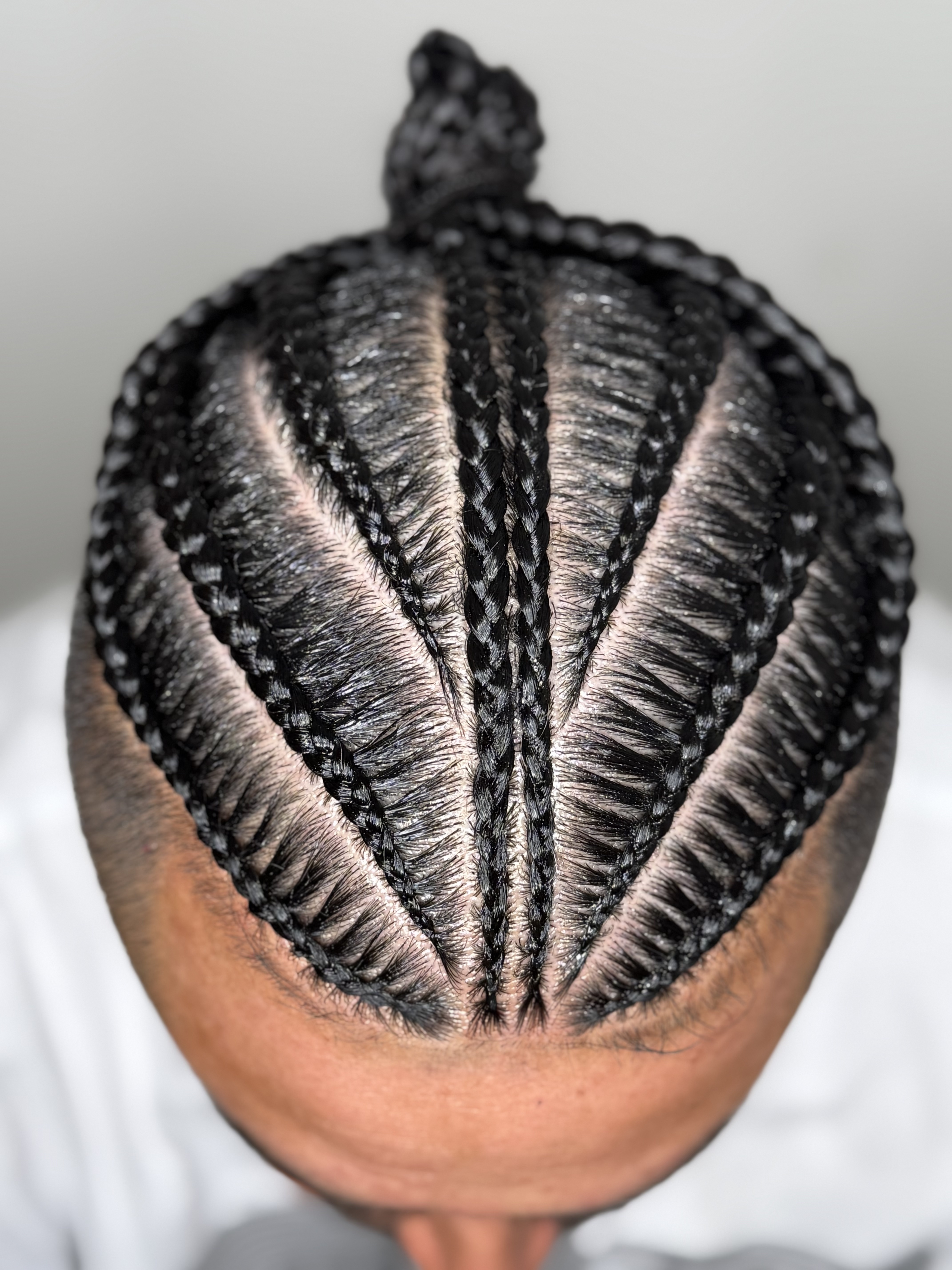 Men's scalp braid pattern with neat geometric parts by Yulis