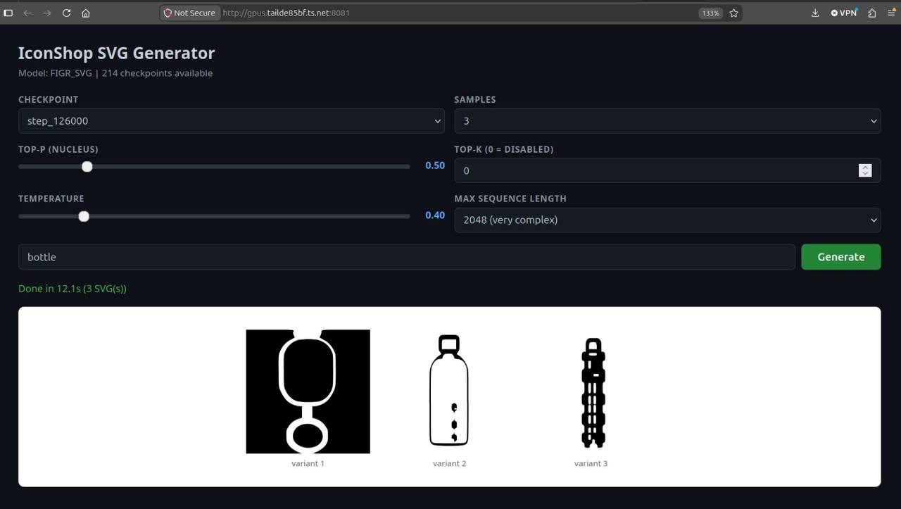 IconShop generating bottle icons - 3 variants shown