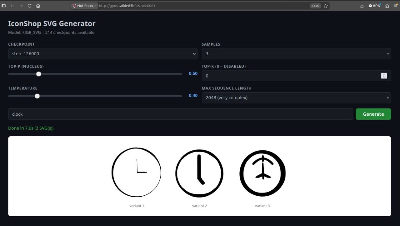 IconShop generating clock icons - 3 variants shown