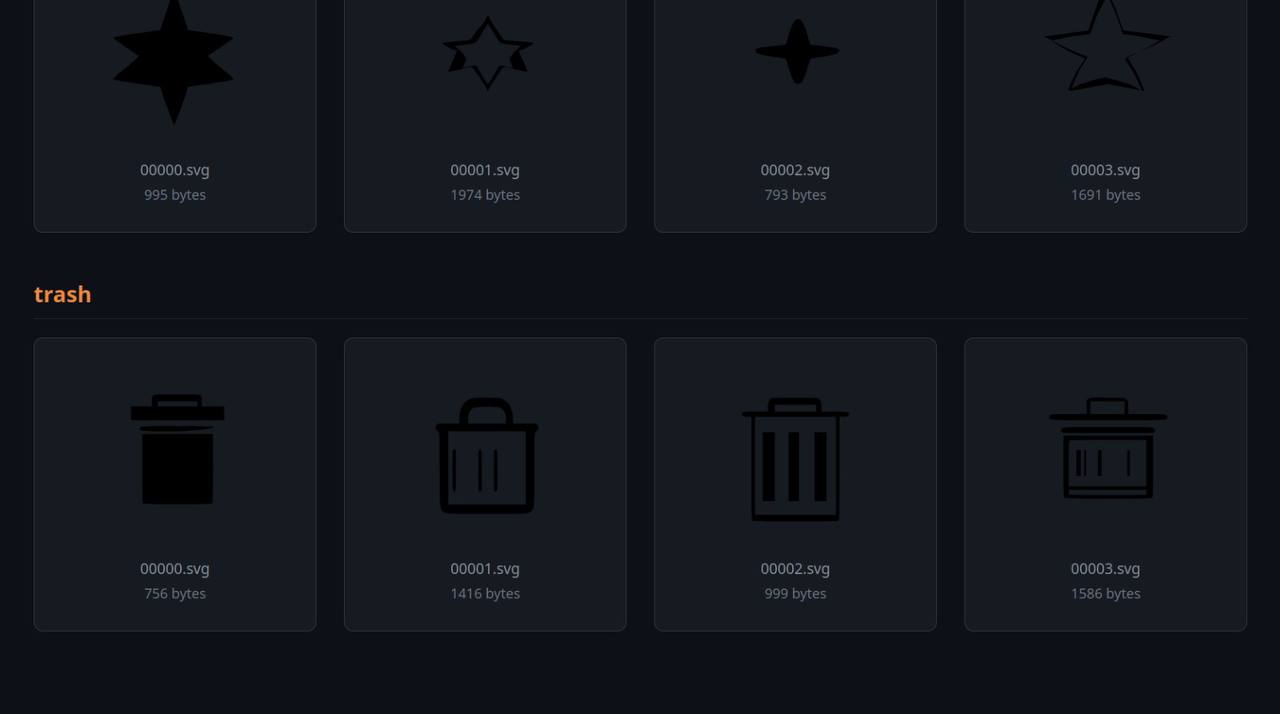 Generated star and trash can icons in grid view